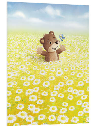 PVC-tavla Bear and butterfly on flower meadow