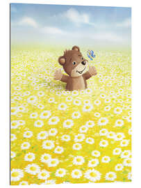 Gallery print Cute bear and butterfly on a flower meadow