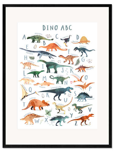 Ingelijste kunstdruk Vrolijke dino's ABC