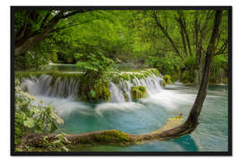 Gerahmter Kunstdruck Wasserfall im Feenwald