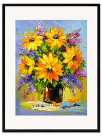 Ingelijste kunstdruk Bouquet of sunflowers