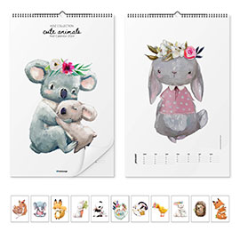 Vægkalender  Børnekalender - Cute Animals 2024 - Eve Farb