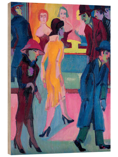Tableau en bois Scène de rue devant un salon de coiffure