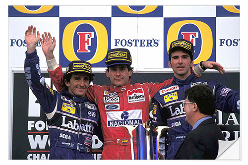 Selvklebende plakat Alain Prost, Ayrton Senna and Damon Hill, Australian GP 1993