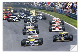 Selvklebende plakat Mansell leads Senna, Piquet, Prost and Arnoux, Canadian GP 1986