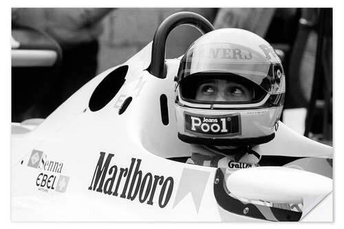 Selvklebende plakat Ayrton Senna in the cockpit, Silverstone 1983