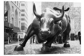 Magnettafel Börsen-Bulle in Lower Manhattan, schwarzweiß