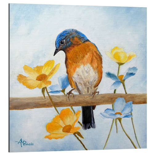 Aluminium print Bird with spring flowers