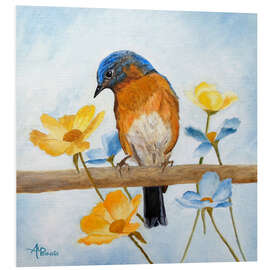 Foam board print Bird with spring flowers