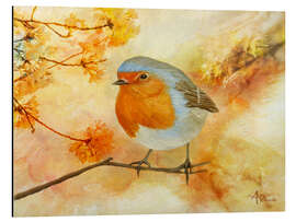 Aluminium print Robins among flowers