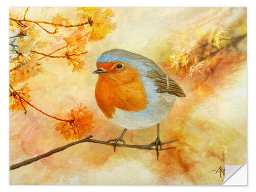 Wall sticker Robins among flowers