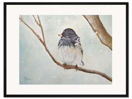 Gerahmter Kunstdruck Vögelchen im Schneesturm
