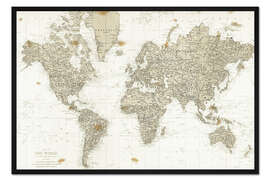 Gerahmter Kunstdruck Vintage-Weltkarte (Englisch)