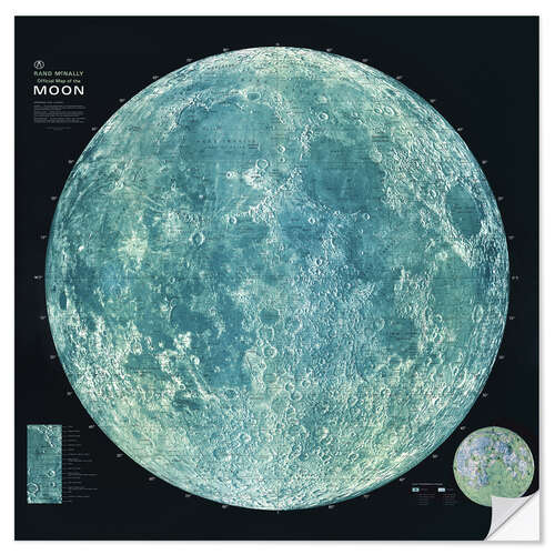 Selvklebende plakat Moon map