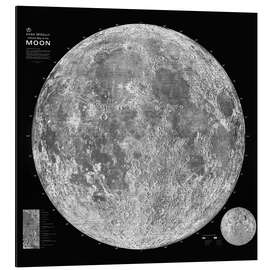 Quadro em alumínio  Mapa da lua, preto-e-branco (inglês) - Art Couture