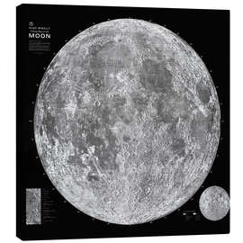 Tableau sur toile  Carte de la Lune, noir et blanc (anglais) - Art Couture