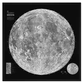 Gerahmter Kunstdruck Mondkarte, Schwarz/Weiß (Englisch)