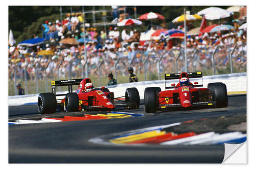 Selvklebende plakat Alain Prost leads team-mate Nigel Mansell, 2004