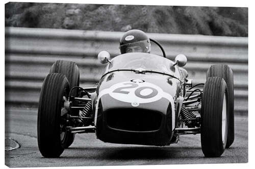 Canvas print George Harrison driving a racing car, Donington Park 1979