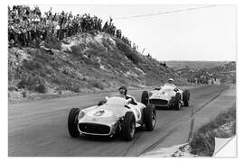 Selvklebende plakat Fangio leads Moss, Dutch Grand Prix. Zandvoort 1955