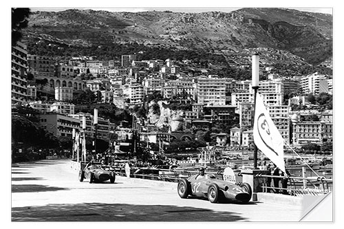 Selvklebende plakat Fangio leads Brooks at the 1957 Monaco Grand Prix