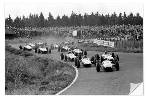 Selvklebende plakat Bandini leads Clark and Gurney, German Grand Prix, Nurburgring 1964