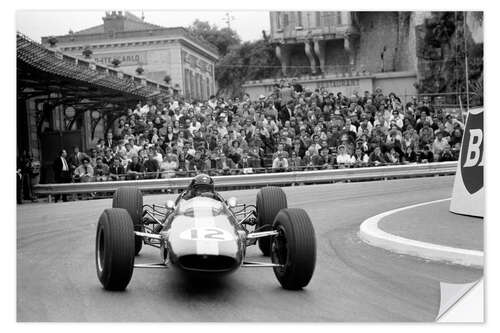 Selvklebende plakat Jim Clark, Lotus 25 Climax, Monaco Grand Prix, 1964