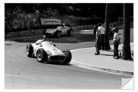 Selvklebende plakat Fangio leads Moss, 1955 Monaco Grand Prix