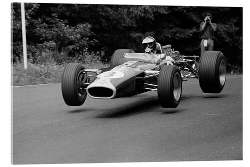 Acrylglasbild Jim Clark hebt ab im Lotus 49 Ford, Nürburgring, 1967