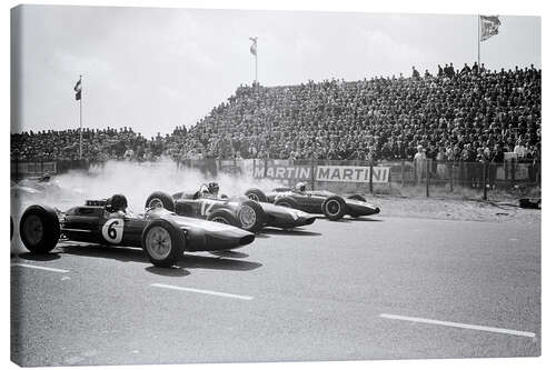 Leinwandbild Jim Clark, Graham Hill and Bruce McLaren am Start, Zandvoort 1963