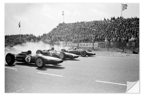 Selvklebende plakat Jim Clark, Graham Hill and Bruce McLaren starter i Zandvoort 1963