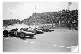 Selvklebende plakat Jim Clark, Graham Hill and Bruce McLaren starter i Zandvoort 1963