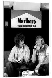 Gallery print George Harrison enjoys a cigarette with James Hunt, Spanish Grand Prix 1977