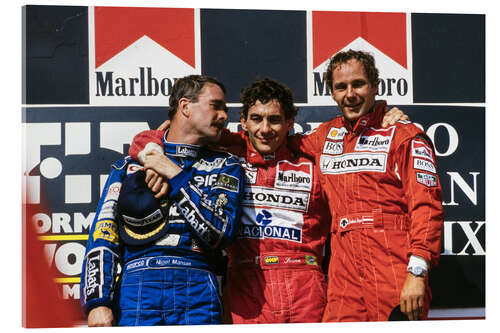 Stampa su vetro acrilico Ayrton Senna, Nigel Mansell and Gerhard Berger, Hungarian GP 1992