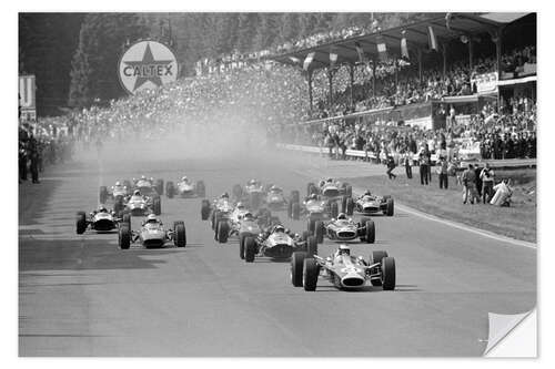 Selvklebende plakat Jim Clark leads the field at the start, Belgian GP 1967