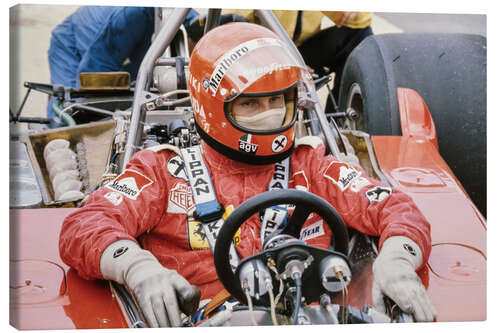 Leinwandbild Niki Lauda im Ferrari Cockpit, F1 British GP, Silverstone 1975