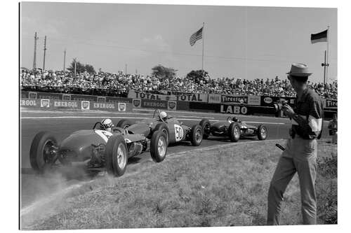 Quadro em plexi-alumínio Jim Clark leads Giancarlo Baghetti and Innes Ireland, French GP 1961