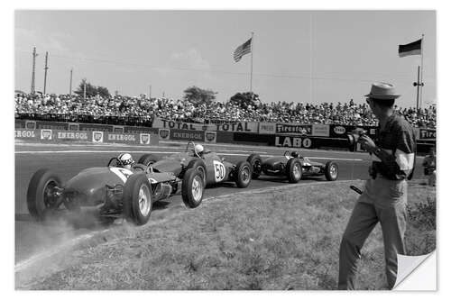 Wandsticker Jim Clark vor Giancarlo Baghetti und Innes Ireland, Frankreich GP 1961