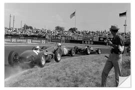 Selvklebende plakat Jim Clark leads Giancarlo Baghetti and Innes Ireland, French GP 1961