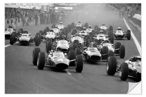 Selvklebende plakat Jim Clark, Lorenzo Bandini and Jackie Stewart, F1 French GP 1965