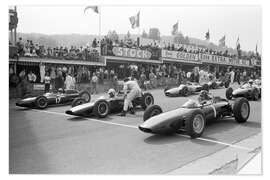 Selvklebende plakat Graham Hill, Bruce McLaren and Trevor Taylor on the starting grid, 1962