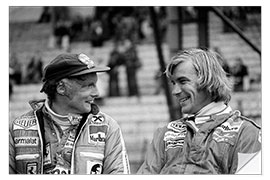 Selvklebende plakat Niki Lauda and James Hunt, Formula 1 GP, Belgium 1977