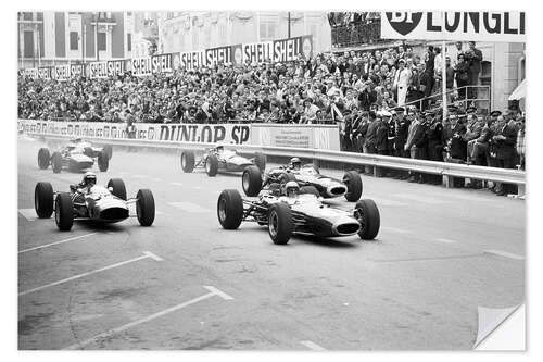 Selvklebende plakat Jack Brabham, Lorenzo Bandini and Jackie Stewart, Monaco 1965