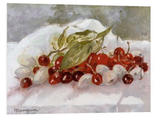 Foam board print Still life, cherries and pineapple