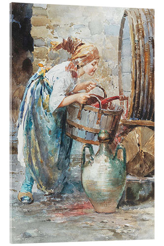Tableau en verre acrylique Jeune fille apportant du vin