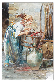 Naklejka na ścianę Young girl brings wine