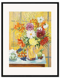 Ingelijste kunstdruk Flower still life in a glass vase