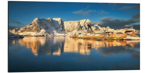 Aluminium print Winter panorama of Sakrisoy in Lofoten