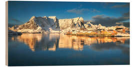 Holzbild Winterpanorama von Sakrisoy in Lofoten