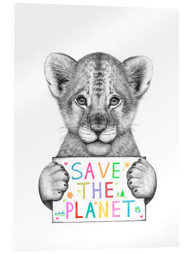 Acrylglasbild Löwenbaby - save the planet